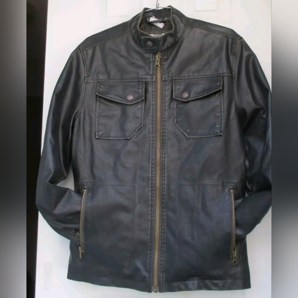 American Rag Jacket Men's Faux Leather Black Lined Motorcycle Size Small - Picture 14 of 15